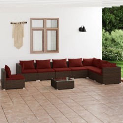 vidaXL Set muebles de jardín 9 piezas y cojines ratán sintético marrón