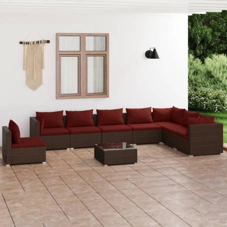 vidaXL Set muebles de jardín 9 piezas y cojines ratán sintético marrón