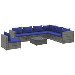 vidaXL Set de sofás de jardín 8 piezas y cojines ratán sintético gris