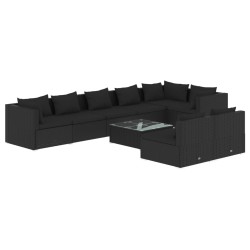 vidaXL Set de muebles de jardín 9 pzas y cojines ratán sintético negro
