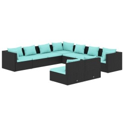 vidaXL Set de muebles de jardín 9 pzas y cojines ratán sintético negro