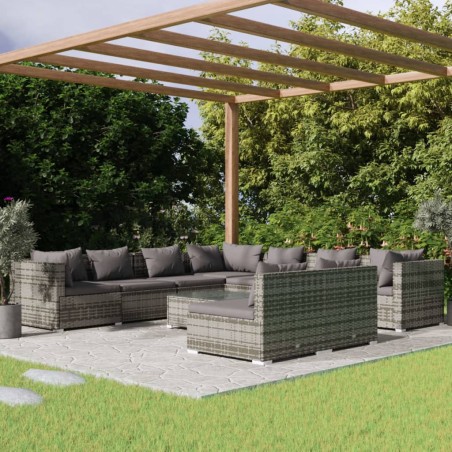 vidaXL Set de muebles de jardín 10 pzas y cojines ratán sintético gris