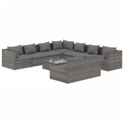 vidaXL Set de muebles de jardín 10 pzas y cojines ratán sintético gris