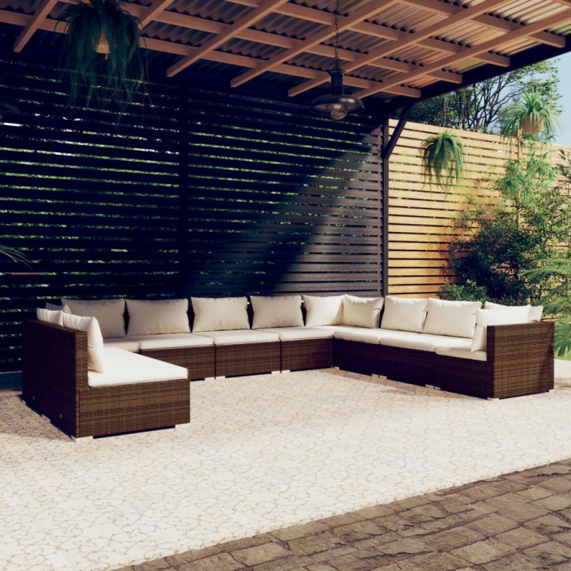 vidaXL Set muebles de jardín 10 pzas y cojines ratán sintético marrón vidaXL Set muebles de jardín 10 pzas y cojines ratán sintético marrón
