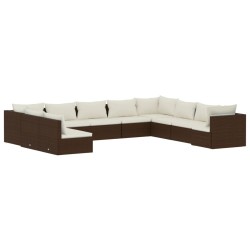 vidaXL Set muebles de jardín 10 pzas y cojines ratán sintético marrón