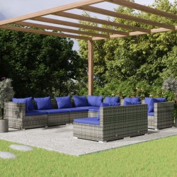 vidaXL Set de muebles de jardín 9 pzas y cojines ratán sintético gris