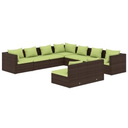 vidaXL Set muebles de jardín 9 piezas y cojines ratán sintético marrón