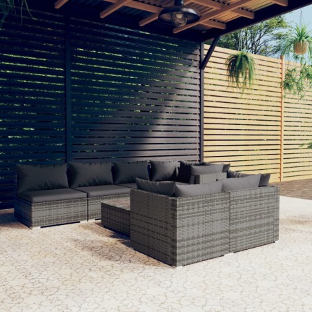 vidaXL Set de muebles de jardín 8 pzas y cojines ratán sintético gris