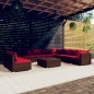 vidaXL Set de muebles de jardín 11 pzas cojines ratán sintético marrón vidaXL Set de muebles de jardín 11 pzas cojines ratán sintético marrón