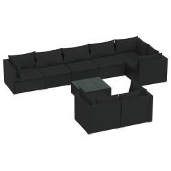 vidaXL Set de muebles de jardín 9 pzas y cojines ratán sintético negro