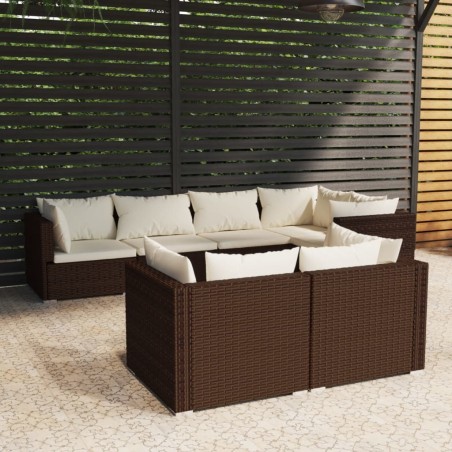 vidaXL Set muebles de jardín 7 piezas y cojines ratán sintético marrón