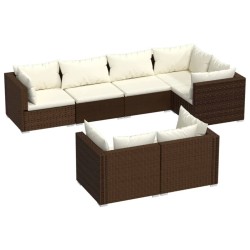 vidaXL Set muebles de jardín 7 piezas y cojines ratán sintético marrón