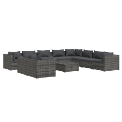 vidaXL Set de muebles de jardín 11 pzas y cojines ratán sintético gris