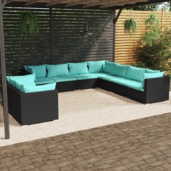 vidaXL Set de muebles de jardín 9 pzas y cojines ratán sintético negro