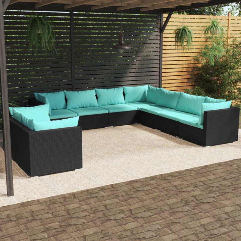 vidaXL Set de muebles de jardín 9 pzas y cojines ratán sintético negro vidaXL Set de muebles de jardín 9 pzas y cojines ratán sintético negro