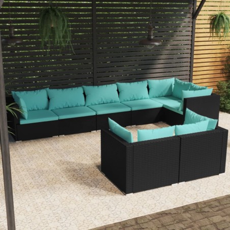 vidaXL Set de muebles de jardín 8 pzas y cojines ratán sintético negro
