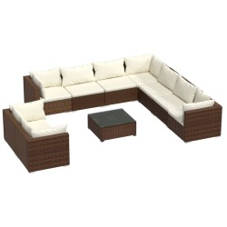 vidaXL Set muebles de jardín 10 pzas y cojines ratán sintético marrón