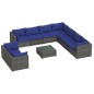 vidaXL Set de muebles de jardín 10 pzas y cojines ratán sintético gris vidaXL Set de muebles de jardín 10 pzas y cojines ratán sintético gris