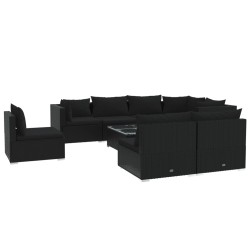 vidaXL Set de muebles de jardín 9 pzas y cojines ratán sintético negro