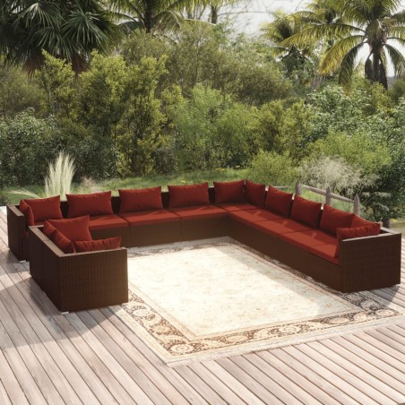 vidaXL Set de muebles de jardín 11 pzas cojines ratán sintético marrón