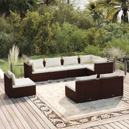 vidaXL Set sofás de jardín 8 piezas y cojines ratán sintético marrón