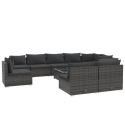 vidaXL Set de muebles de jardín 10 pzas y cojines ratán sintético gris