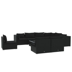 vidaXL Set de muebles de jardín 10 pzas cojines ratán sintético negro