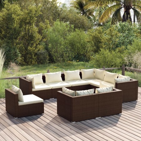 vidaXL Set muebles de jardín 9 piezas y cojines ratán sintético marrón