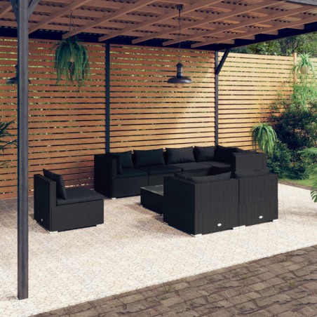 vidaXL Set de muebles de jardín 9 pzas y cojines ratán sintético negro