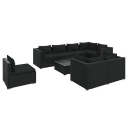 vidaXL Set de muebles de jardín 9 pzas y cojines ratán sintético negro