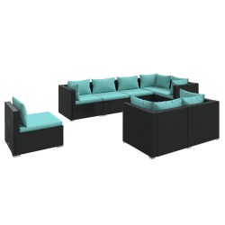 vidaXL Set de muebles de jardín 8 pzas y cojines ratán sintético negro