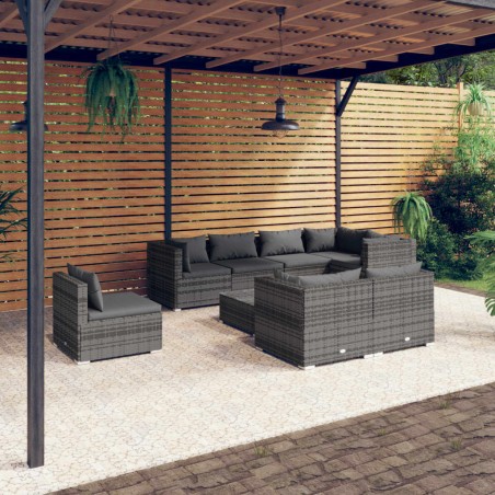 vidaXL Set de muebles de jardín 9 pzas y cojines ratán sintético gris