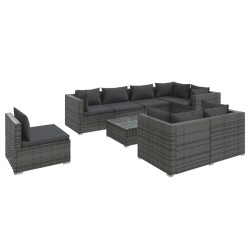 vidaXL Set de muebles de jardín 9 pzas y cojines ratán sintético gris