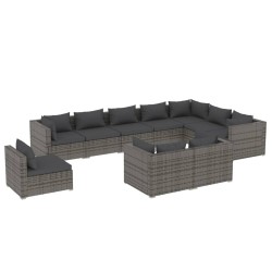 vidaXL Set de muebles de jardín 10 pzas y cojines ratán sintético gris