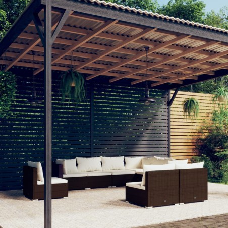vidaXL Set muebles de jardín 9 piezas y cojines ratán sintético marrón