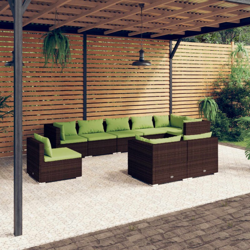 vidaXL Set muebles de jardín 9 piezas y cojines ratán sintético marrón vidaXL Set muebles de jardín 9 piezas y cojines ratán sintético marrón