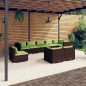 vidaXL Set muebles de jardín 9 piezas y cojines ratán sintético marrón vidaXL Set muebles de jardín 9 piezas y cojines ratán sintético marrón