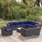 vidaXL Set de muebles de jardín 10 pzas y cojines ratán sintético gris vidaXL Set de muebles de jardín 10 pzas y cojines ratán sintético gris