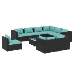 vidaXL Set de muebles de jardín 10 pzs y cojines ratán sintético negro