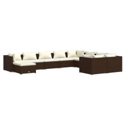 vidaXL Set muebles de jardín 10 pzas y cojines ratán sintético marrón
