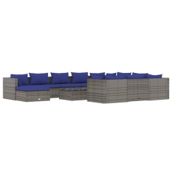 vidaXL Set de muebles de jardín 12 pzas y cojines ratán sintético gris