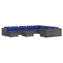 vidaXL Set de muebles de jardín 11 pzas y cojines ratán sintético gris