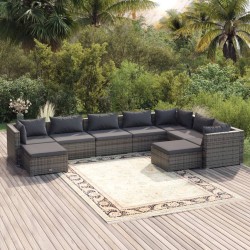 vidaXL Set de muebles de jardín 9 pzas y cojines ratán sintético gris