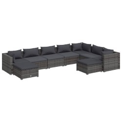 vidaXL Set de muebles de jardín 9 pzas y cojines ratán sintético gris