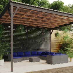 vidaXL Set de muebles de jardín 12 pzas y cojines ratán sintético gris