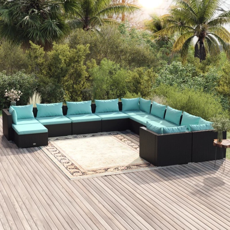 vidaXL Set de muebles de jardín 11 pzas cojines ratán sintético negro vidaXL Set de muebles de jardín 11 pzas cojines ratán sintético negro