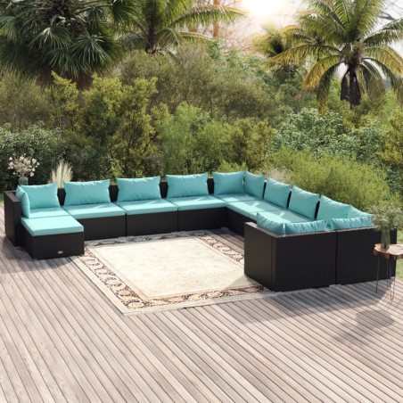 vidaXL Set de muebles de jardín 11 pzas cojines ratán sintético negro