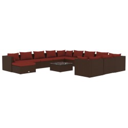 vidaXL Set muebles de jardín 13 pzas y cojines ratán sintético marrón