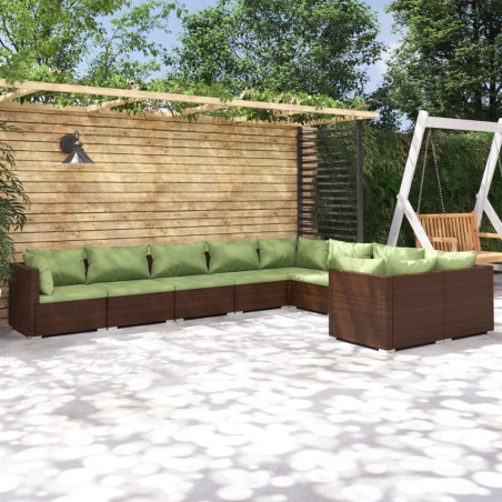 vidaXL Set muebles de jardín 9 piezas y cojines ratán sintético marrón