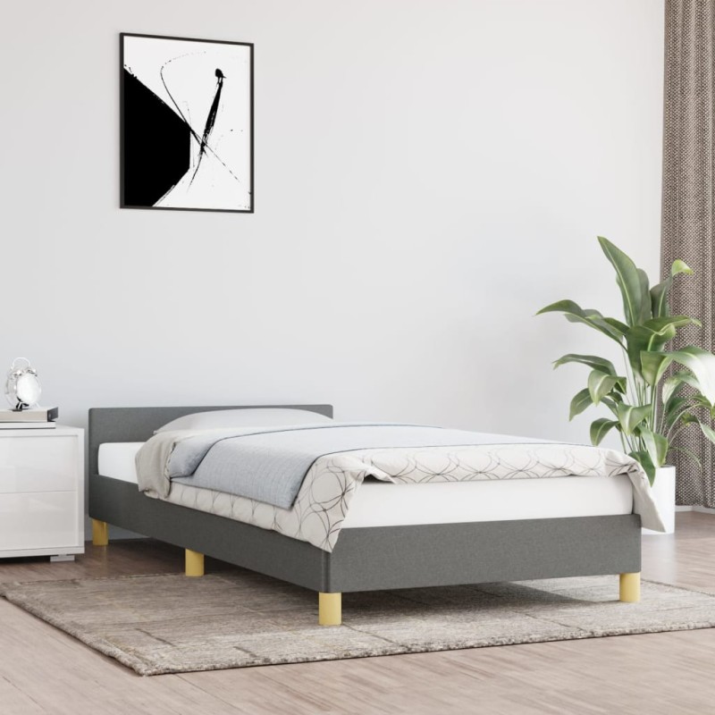 vidaXL Estructura de cama con cabecero de tela gris oscuro 100x200 cm vidaXL Estructura de cama con cabecero de tela gris oscuro 100x200 cm